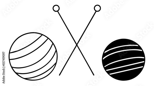 Illustration of knitting needles and yarn.