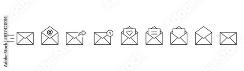 Mail Line Icon set. Open envelope mail icon. Speed mail icon. Love letter icon. Email send sign. Share message icon . Web icon set. Editable Stroke