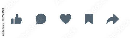 Like, comment, share icon buttons and Thumbs up and love heart flat icon , Social media notification icons. emoji post reactions - Add to favorite icon set. Vector illustration