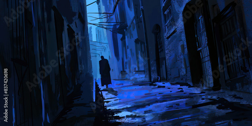 Staggering Home: A forlorn figure, stumbling down a dark alley, seeking some semblance of safety