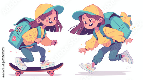 School bag character illustration ride a skateboard