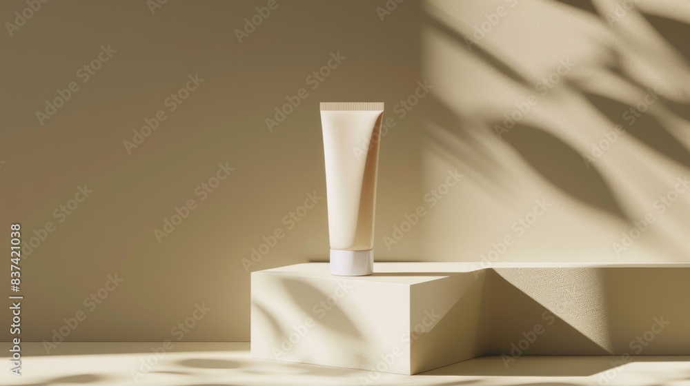 Photo of A tube of cream on an orange background, mockup template for branding presentation. Mockup solar cream. Photo of A tube of cream on an orange background, mockup template for branding presentation. Mockup solar cream.