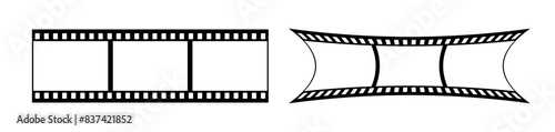 35mm blank filmstrip vector design with 3 frames on white background. 3d black film reel symbol illustration to use for photography, television, cinema, photo frame.