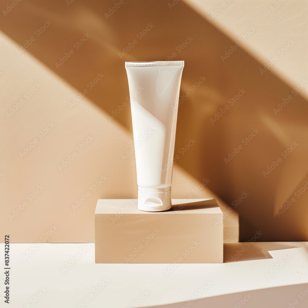 Photo of A tube of cream on an orange background, mockup template for branding presentation. Mockup solar cream. Photo of A tube of cream on an orange background, mockup template for branding presentation. Mockup solar cream.