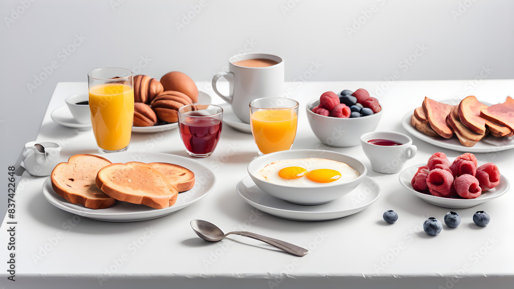 a beautiful decorated breakfast table with white look,white background a beautiful decorated breakfast table with white look,white background