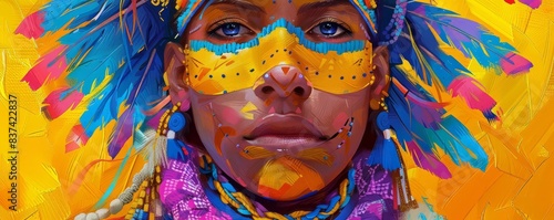 Wallpaper Mural Produce an expressive and colorful portrait of a person in vibrant traditional attire, emphasizing their cultural background through realistic illustration and dynamic composition Torontodigital.ca