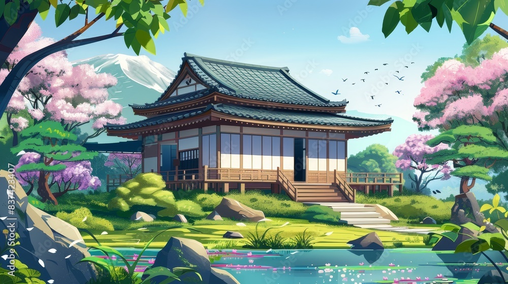Asian classical old fashion house illustration wallpaper background
Asian classical old fashion house illustration wallpaper background