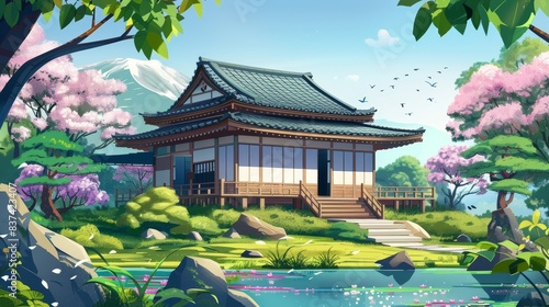 Asian classical old fashion house illustration wallpaper background  © Irina