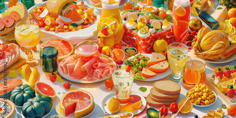 Intoxicated Indulgence: A sumptuous feast, overflowing with food and drink, beckoning the consumer Intoxicated Indulgence: A sumptuous feast, overflowing with food and drink, beckoning the consumer