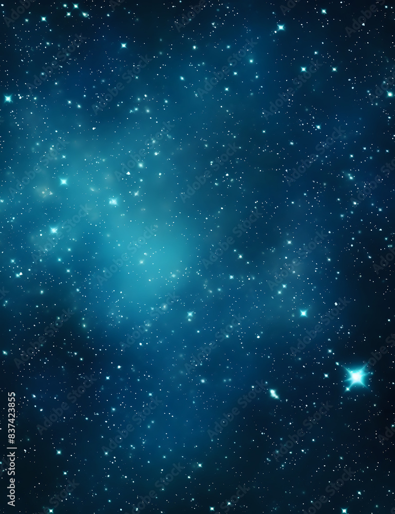 Fototapeta premium Stunning view of a starry night sky with a vibrant blue nebula and scattered stars. Ideal for space-themed projects, science fiction backgrounds, and astronomical presentations.