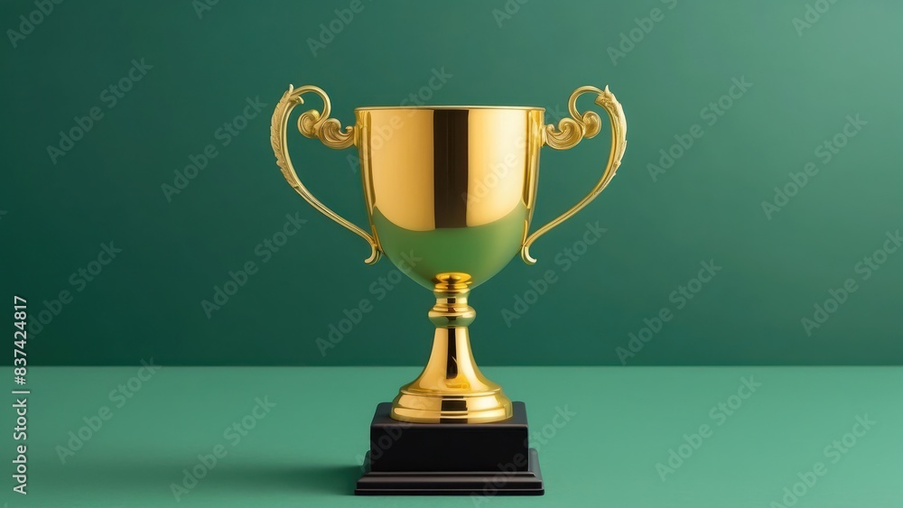A golden minimalist trophy against a green background, symbolizing victory and achievement A golden minimalist trophy against a green background, symbolizing victory and achievement