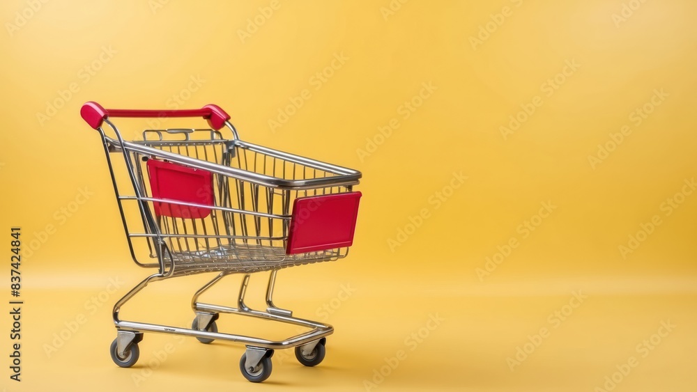 Empty shopping cart on a clean yellow background Empty shopping cart on a clean yellow background