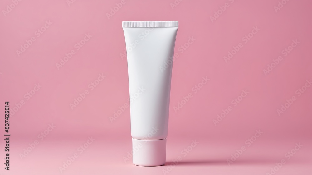 Plain white cosmetic tube on a pink minimalist background, ideal for skincare branding Plain white cosmetic tube on a pink minimalist background, ideal for skincare branding