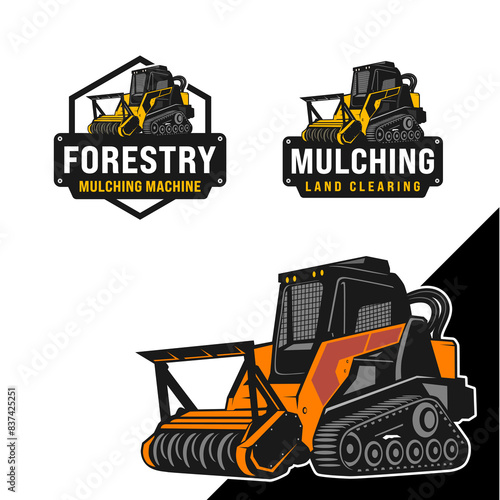 The bundling of an emblem logo featuring a forestry mulching machine