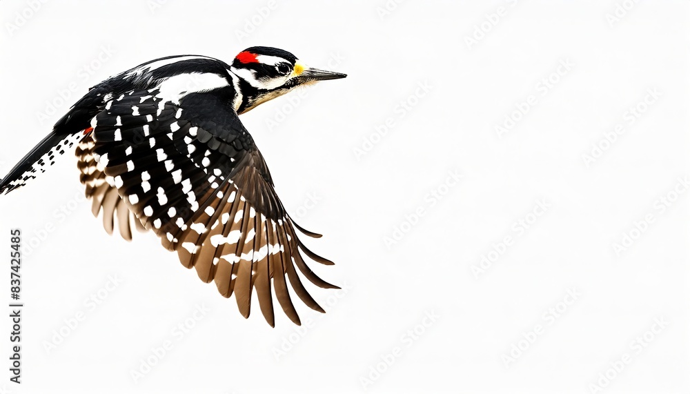 Obraz premium hairy woodpecker - Leuconotopicus villosus - a rare to uncommon medium sized woodpecker that is found over a large area of North America. very similar to downy woodpecker. Isolated on white background