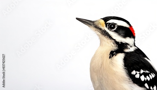 hairy woodpecker - Leuconotopicus villosus - a rare to uncommon medium sized woodpecker that is found over a large area of North America. very similar to downy woodpecker. Isolated on white background photo