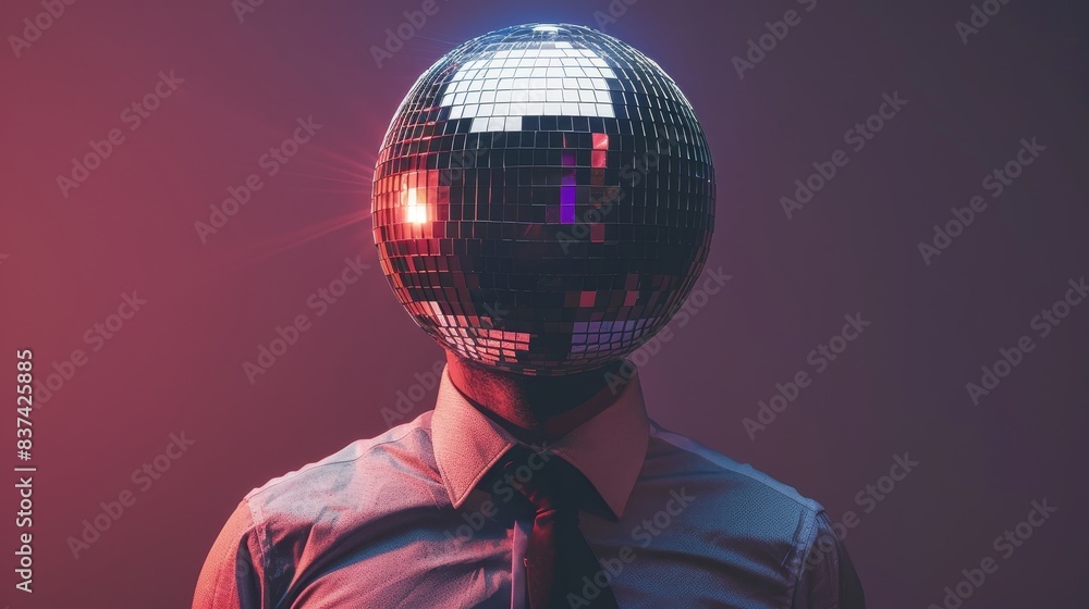 Man with disco ball instead of head retro party concept wallpaper background Man with disco ball instead of head retro party concept wallpaper background
