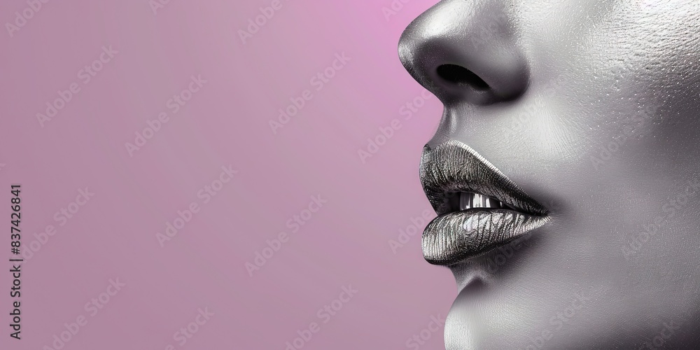 silver lipstick, woman, beauty, advertisement, copy space