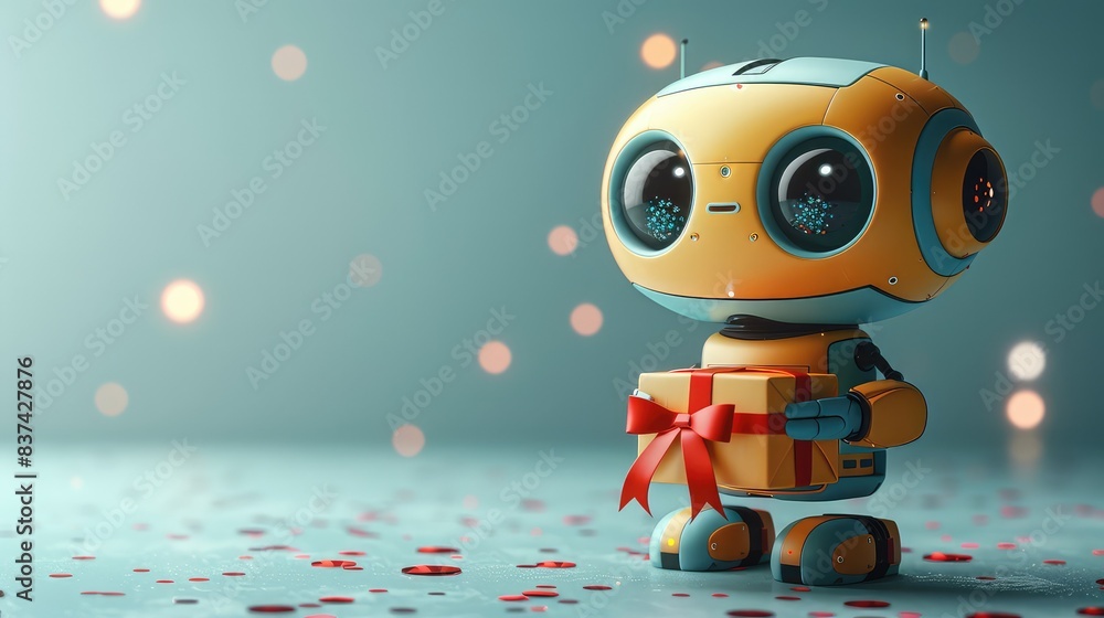 Adorable Robot Engaged in the Task of Gift Giving - A Charming Blend of Technology and Festivity Adorable Robot Engaged in the Task of Gift Giving - A Charming Blend of Technology and Festivity