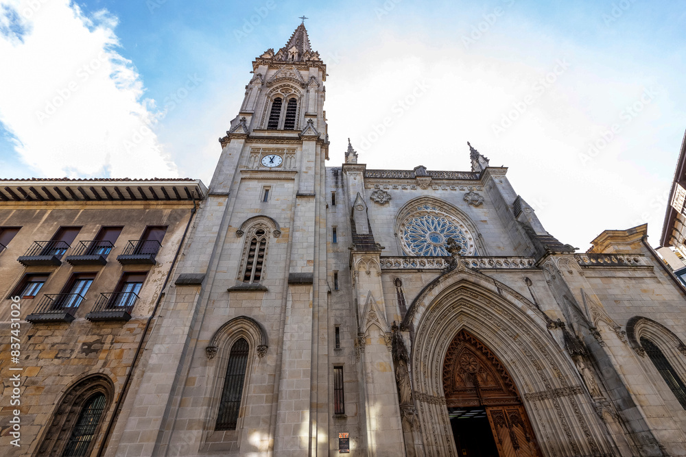 Low angle view of Santiago Cathedral, Roman Catholic church Bilbao, Basque country. Low angle view of Santiago Cathedral, Roman Catholic church Bilbao, Basque country.