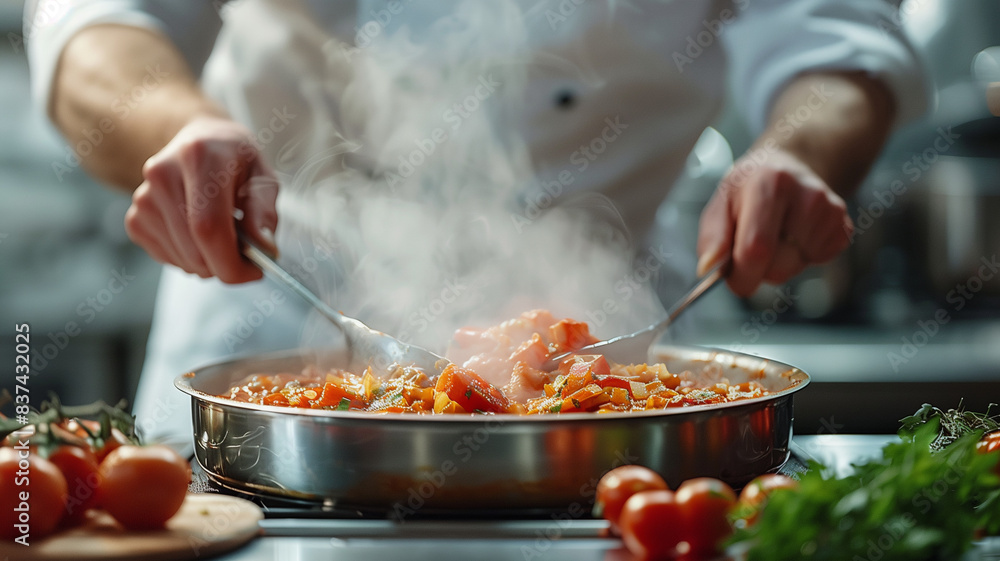 Chef grilling barbecue meat Chef grilling barbecue meat
