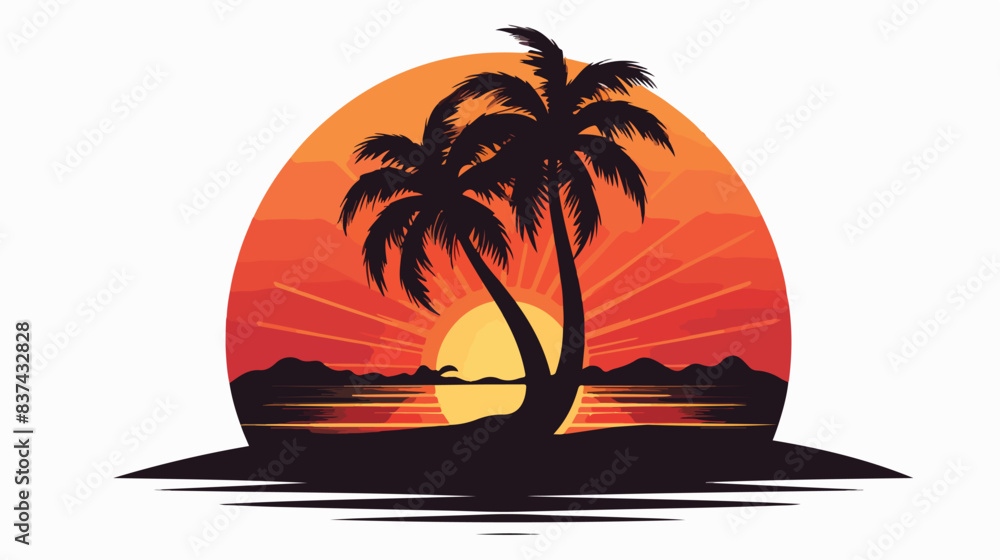 Tree sunset logo design vector. coconut tree symbol