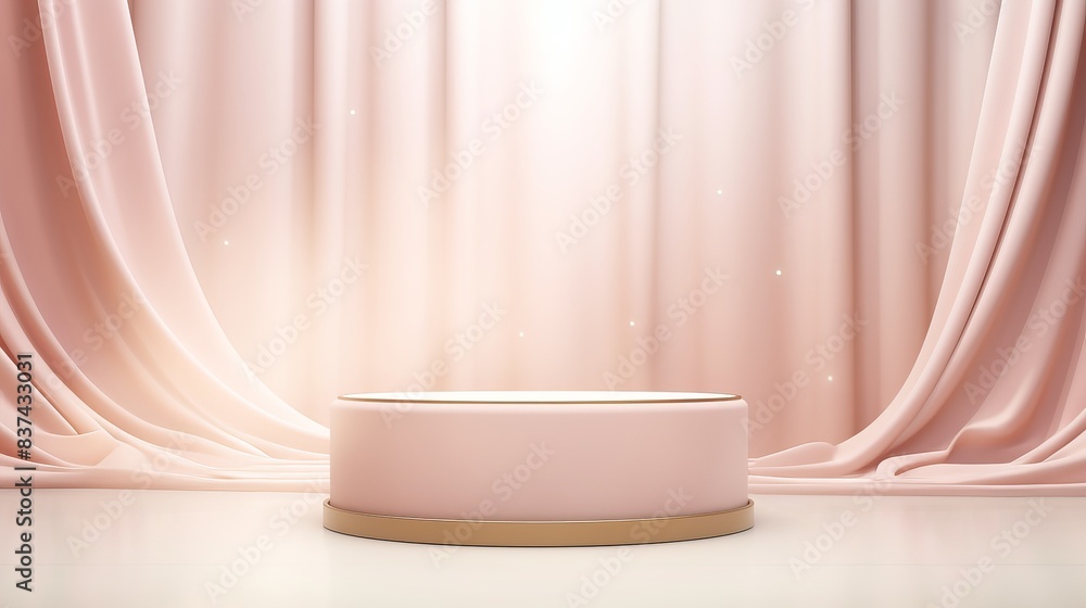 Elegant empty podium with soft pink curtains and gentle lighting, perfect for product display, luxury events, or fashion shows. Elegant empty podium with soft pink curtains and gentle lighting, perfect for product display, luxury events, or fashion shows.