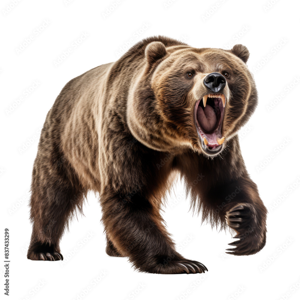 Obraz premium Majestic Grizzly Bear Isolated on Transparent Background. Capture the wild essence of nature with this detailed, powerful image of a grizzly bear.