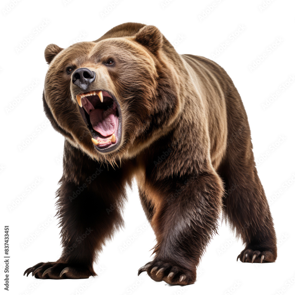 Fototapeta premium Majestic Grizzly Bear Illustration, Isolated on Transparent Background: Capture the Wild Essence with High-Detail Artistry.