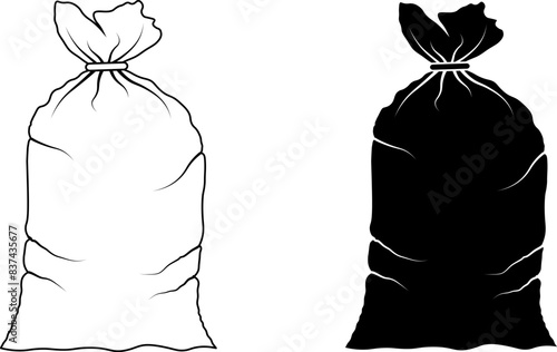 outline silhouette plastic garbage bag icon set
