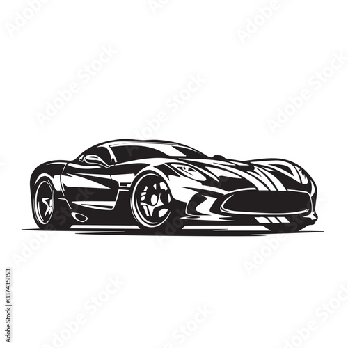 Sports car in cartoon, doodle style . Image for t-shirt, web, mobile apps and ui. Isolated 2d vector illustration in logo, icon, sketch style, Eps 10, black and white. AI Generative