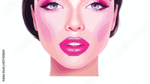 Woman with pink lips on white background closeup 2d