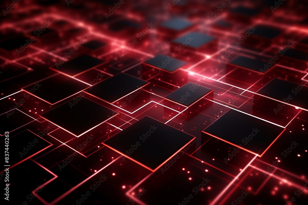 Abstract red and black digital matrix pattern, glowing neon lights ...