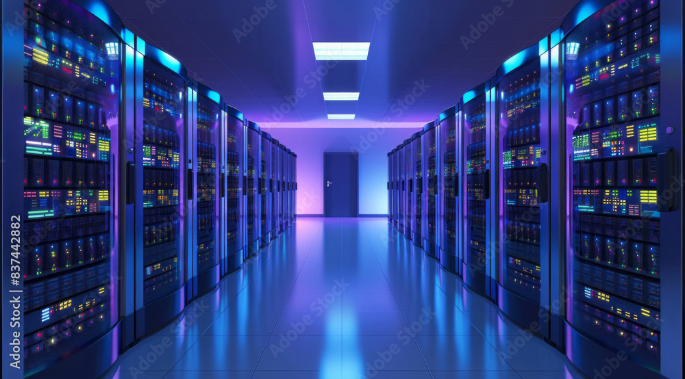 Fototapeta premium Cloud services concept and server farm supporting cloud applications for enterprise clients