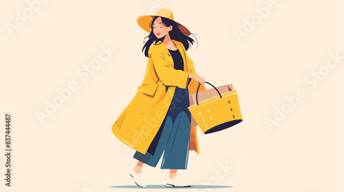 Young beautiful woman with a shopping basket cartoo