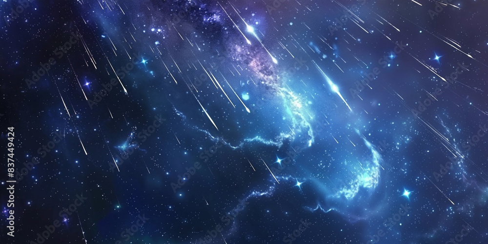 Fototapeta premium Blue light speed background with stars and comets, creating an atmosphere of cosmic exploration