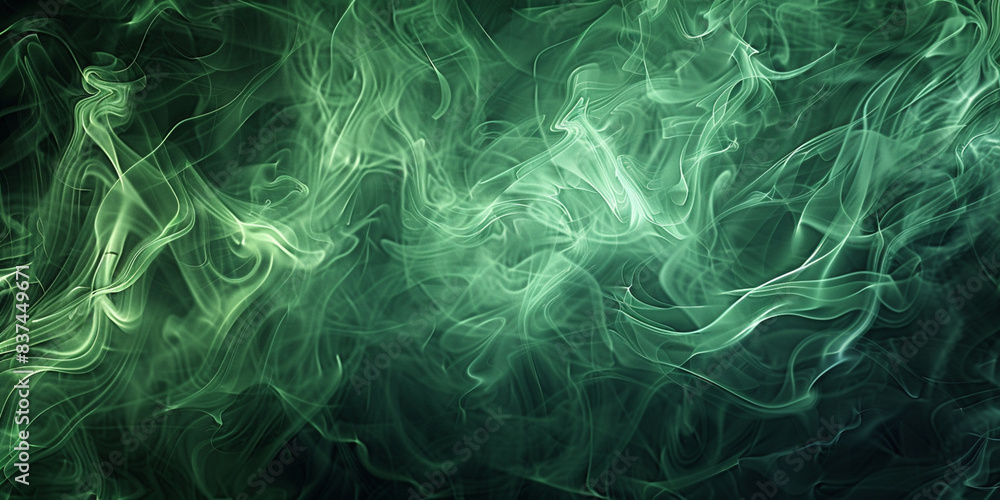 A dark green smoke background with swirling shapes