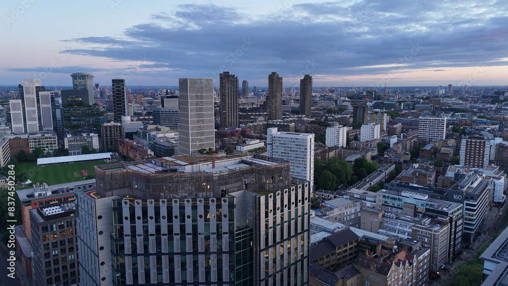 London Shoreditch from above - aerial view in the evening - aerial drone photography