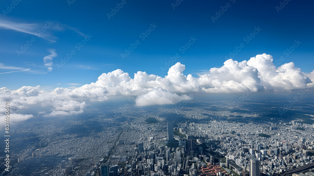 Obraz premium 空 雲 cloud sunny sky 夏の青空 積乱雲 東京の上空 航空写真