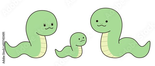 かわいい蛇の親子のベクターイラスト　へび　巳年　干支　十二支　正月　
