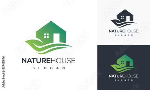 Nature Home Logo Template Vector. leaf house logo design vector. House and leaf vector icon.