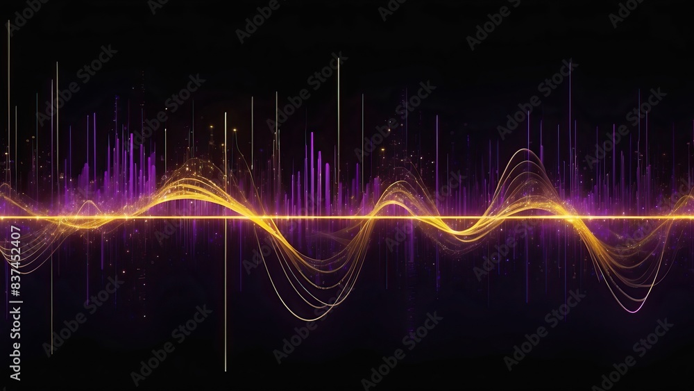 Abstract gold and deep purple waves with a grunge, futuristic digital aesthetic Abstract gold and deep purple waves with a grunge, futuristic digital aesthetic