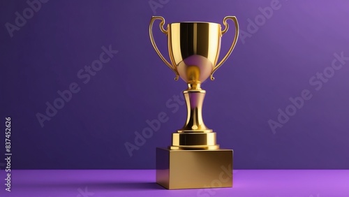 Golden minimalist trophy against a purple background, perfect for victory celebrations