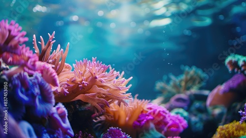 Vivid coral reef with various colorful marine life underwater