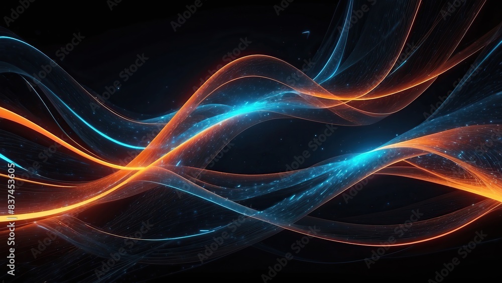 Neon orange and blue futuristic magnetic waves, quantum atmosphere, abstract design Neon orange and blue futuristic magnetic waves, quantum atmosphere, abstract design