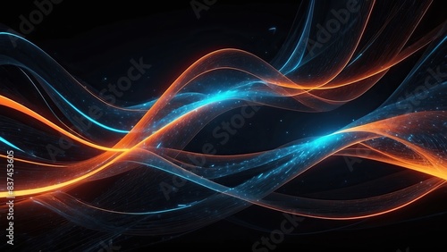 Neon orange and blue futuristic magnetic waves  quantum atmosphere  abstract design