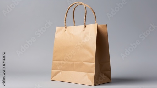 Kraft shopping bag on a gray background, ideal for eco friendly retail and packaging