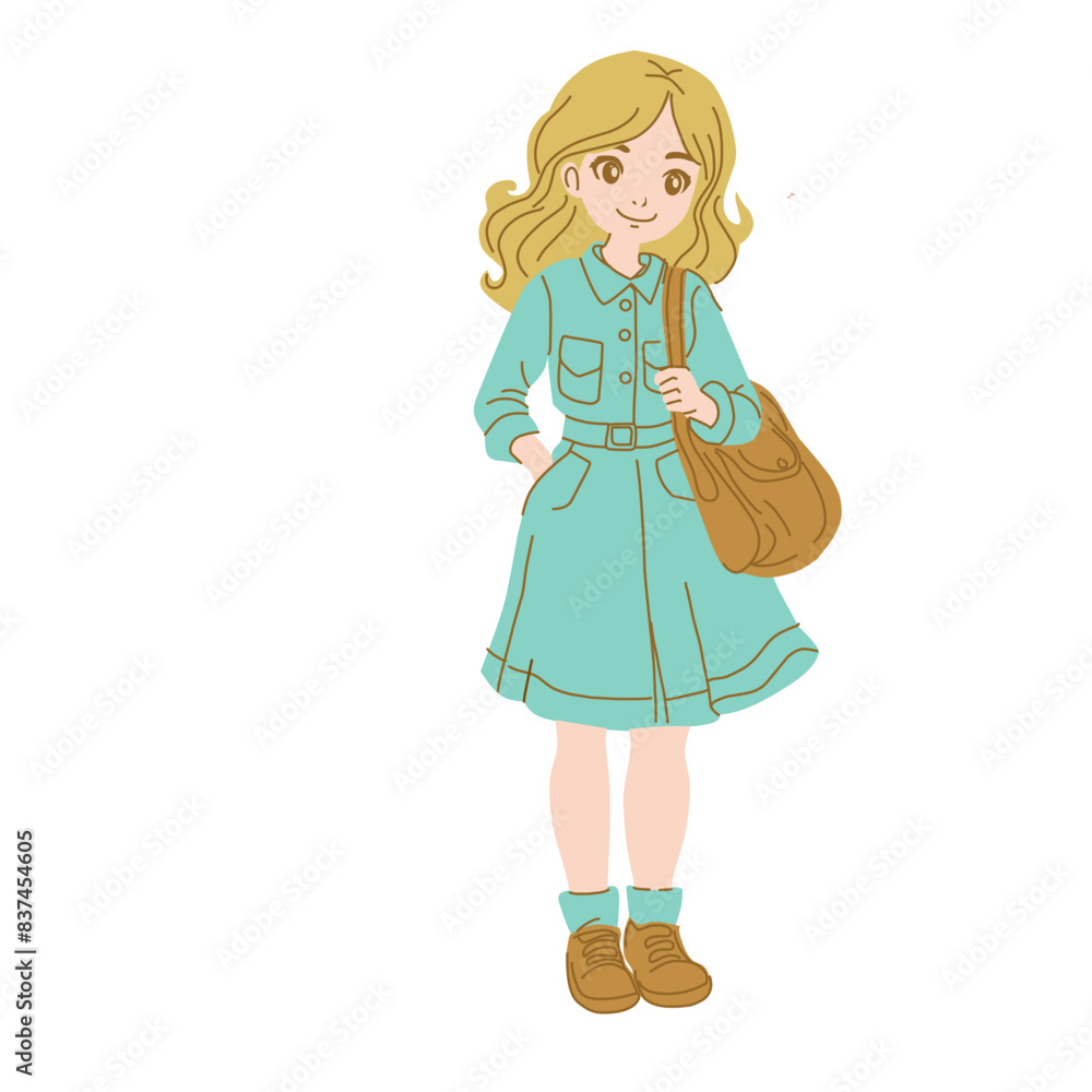 girl with a bag go to study