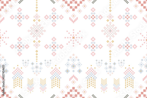 Geometric ethnic oriental seamless pattern traditional Design for background, carpet, wallpaper, clothing, wrapping, Batik, fabric, vector, illustration, boho embroidery style.