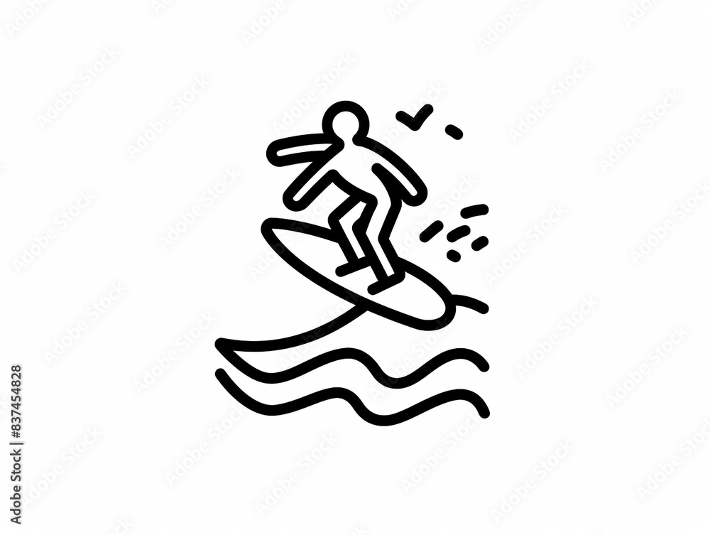 Line art icon illustration of a surfer riding a wave Line art icon illustration of a surfer riding a wave